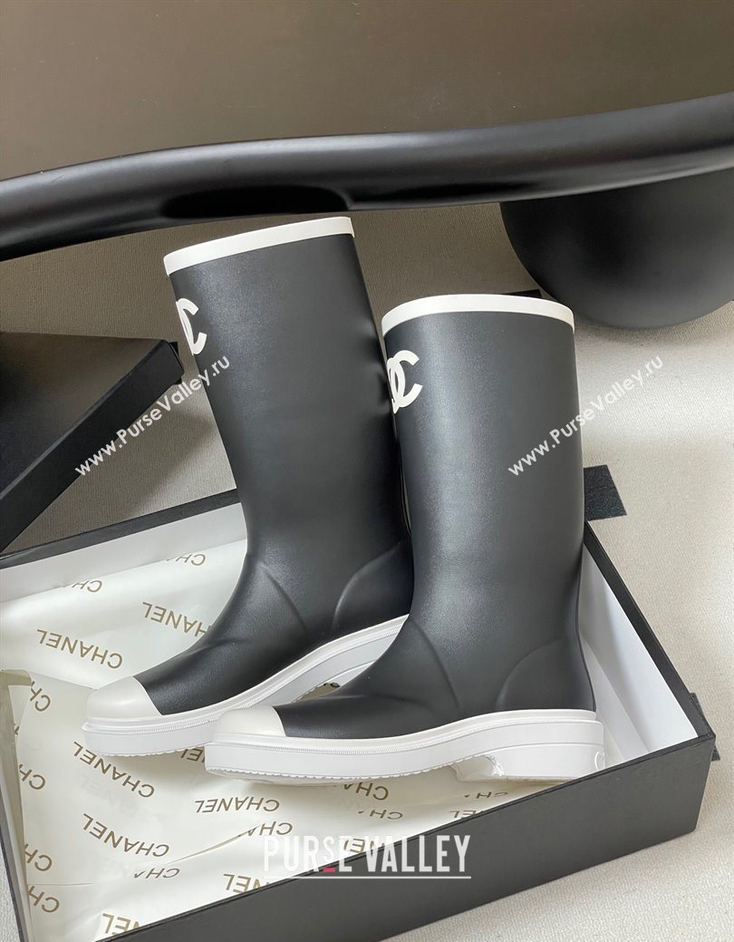 Chanel Rubber Rain Boots 3.5cm Black/White 2025 CH122302 (MD-251223005)