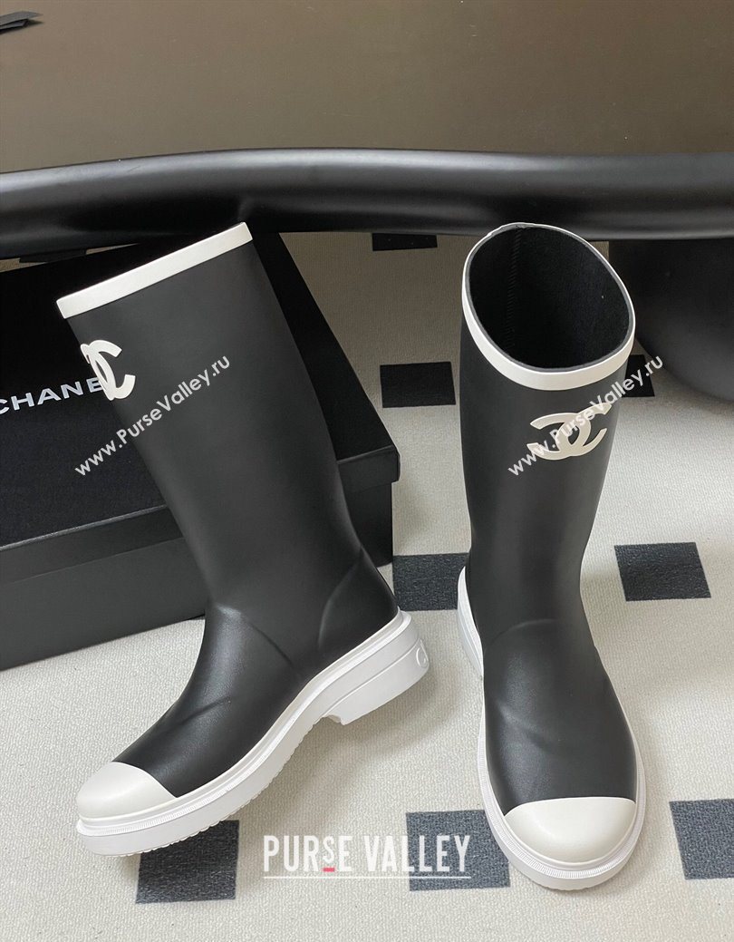 Chanel Rubber Rain Boots 3.5cm Black/White 2025 CH122302 (MD-251223005)
