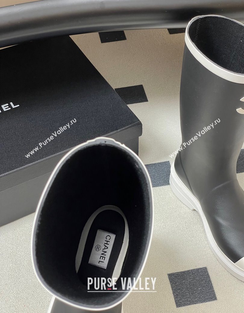 Chanel Rubber Rain Boots 3.5cm Black/White 2025 CH122302 (MD-251223005)