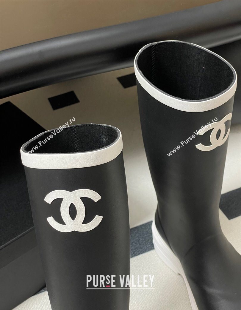 Chanel Rubber Rain Boots 3.5cm Black/White 2025 CH122302 (MD-251223005)