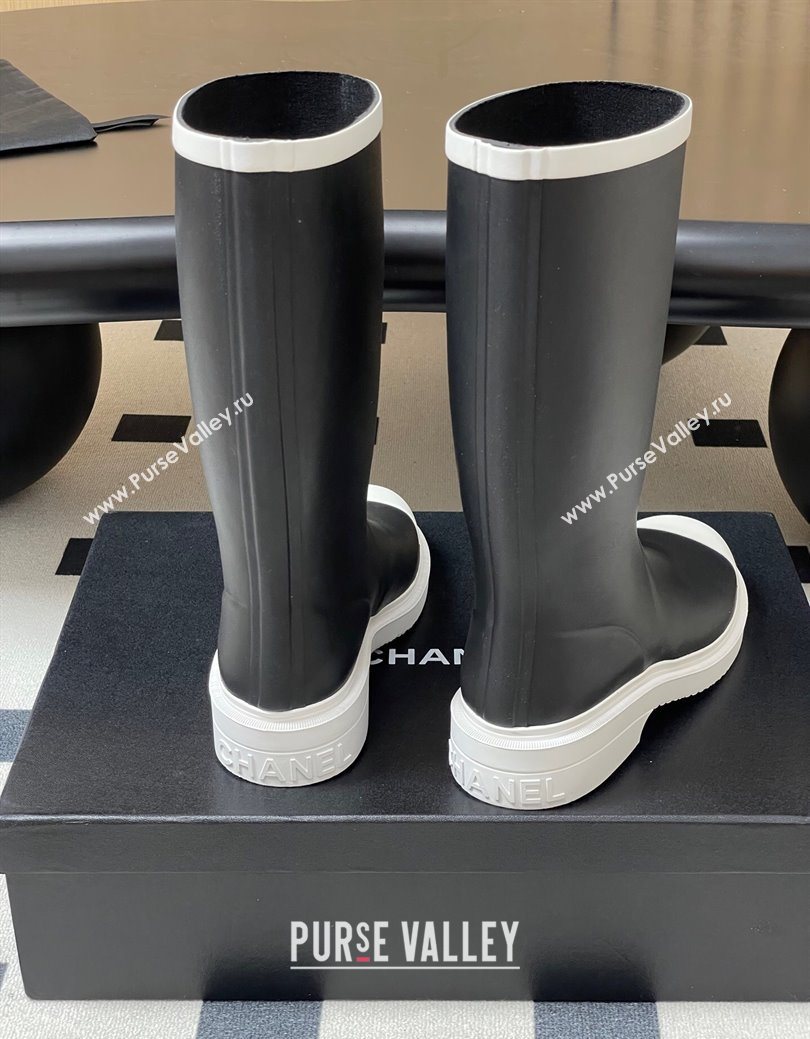 Chanel Rubber Rain Boots 3.5cm Black/White 2025 CH122302 (MD-251223005)