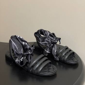 Chanel Lambskin Leather Silk Flat Sandals Black 2025 CH122304 (KL-251223118)