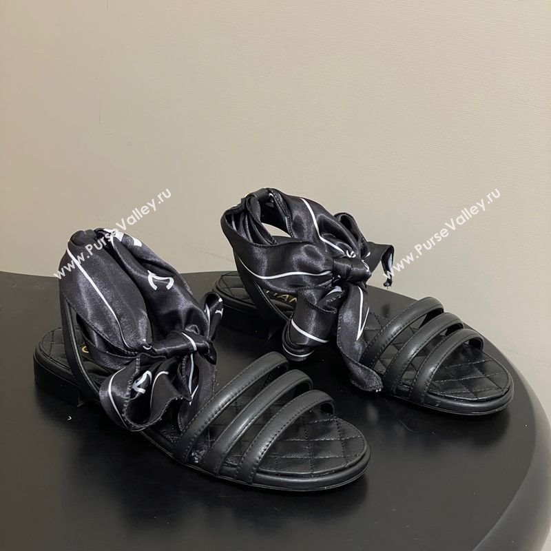 Chanel Lambskin Leather Silk Flat Sandals Black 2025 CH122304 (KL-251223118)