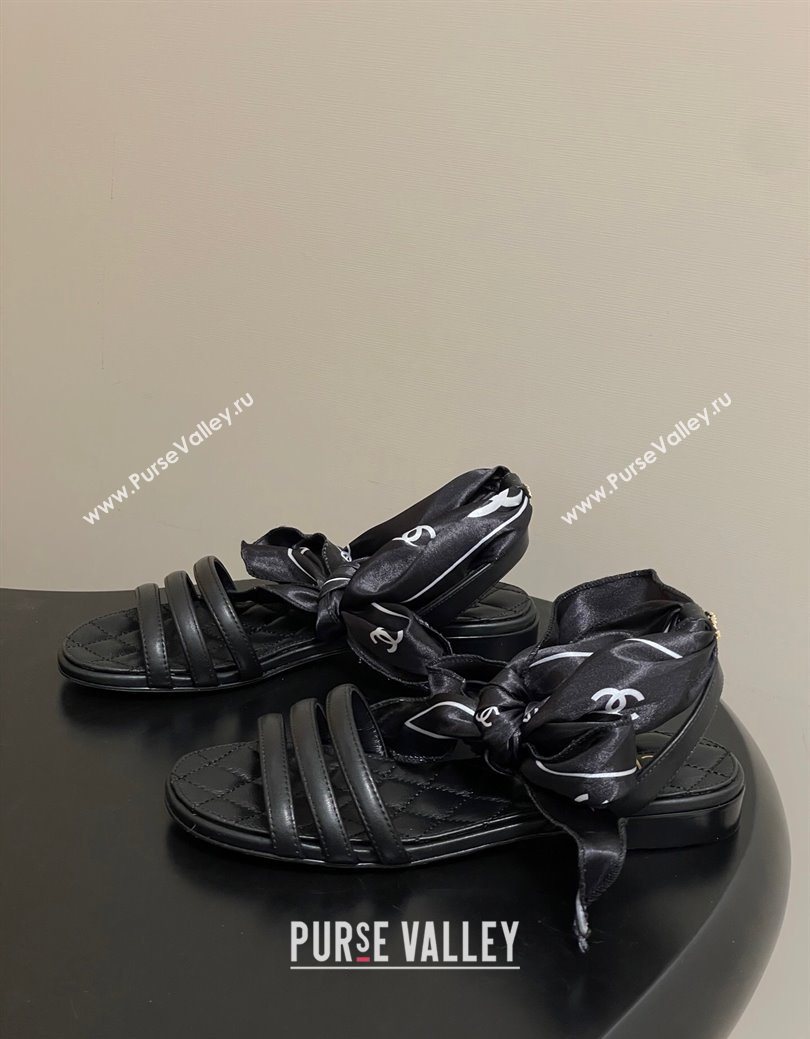 Chanel Lambskin Leather Silk Flat Sandals Black 2025 CH122304 (KL-251223118)