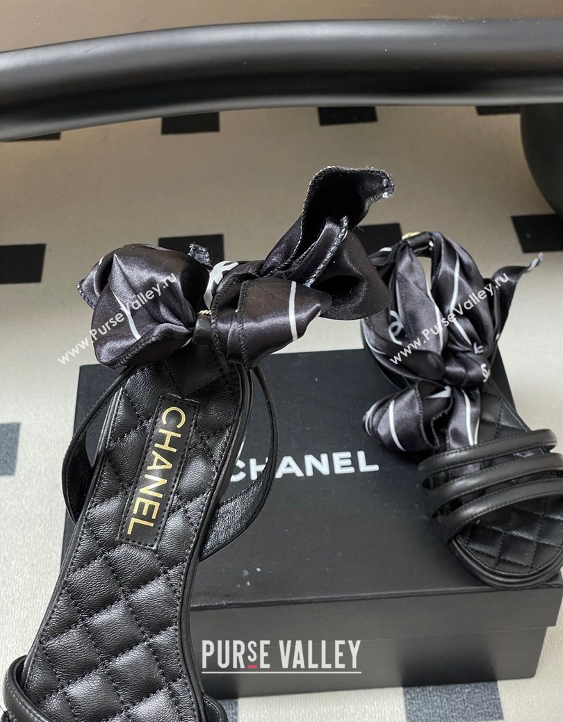 Chanel Lambskin Leather Silk Flat Sandals Black 2025 CH122304 (KL-251223118)