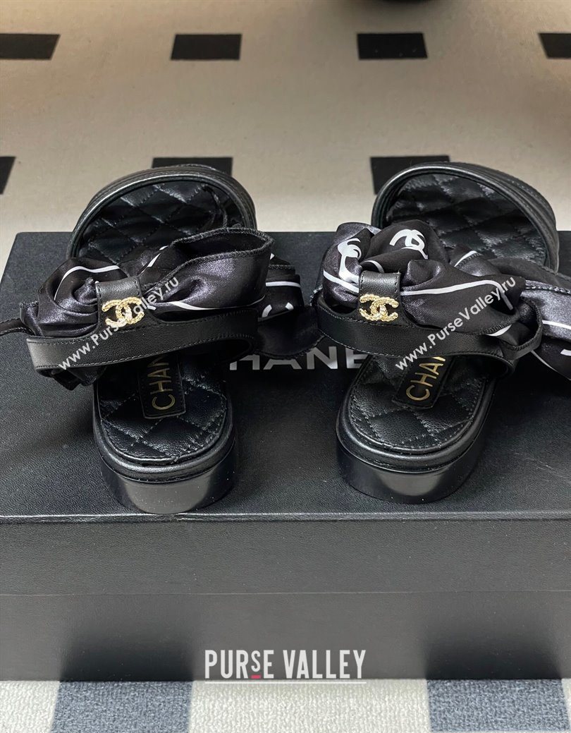 Chanel Lambskin Leather Silk Flat Sandals Black 2025 CH122304 (KL-251223118)