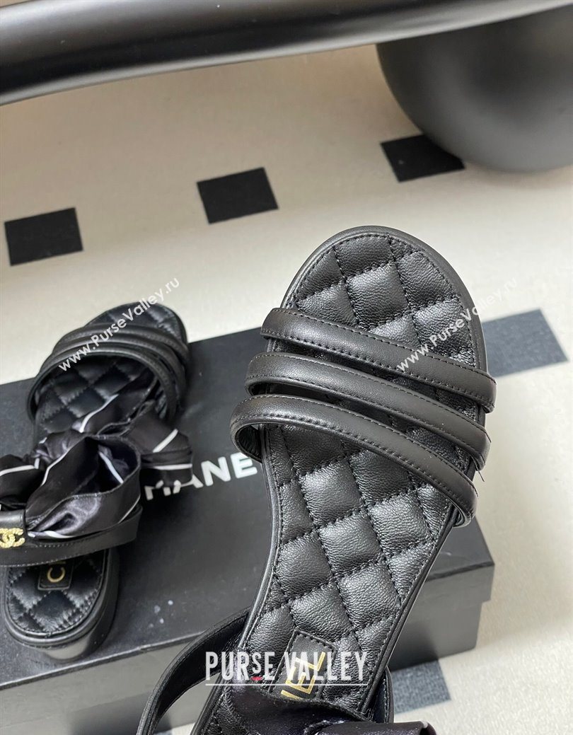 Chanel Lambskin Leather Silk Flat Sandals Black 2025 CH122304 (KL-251223118)