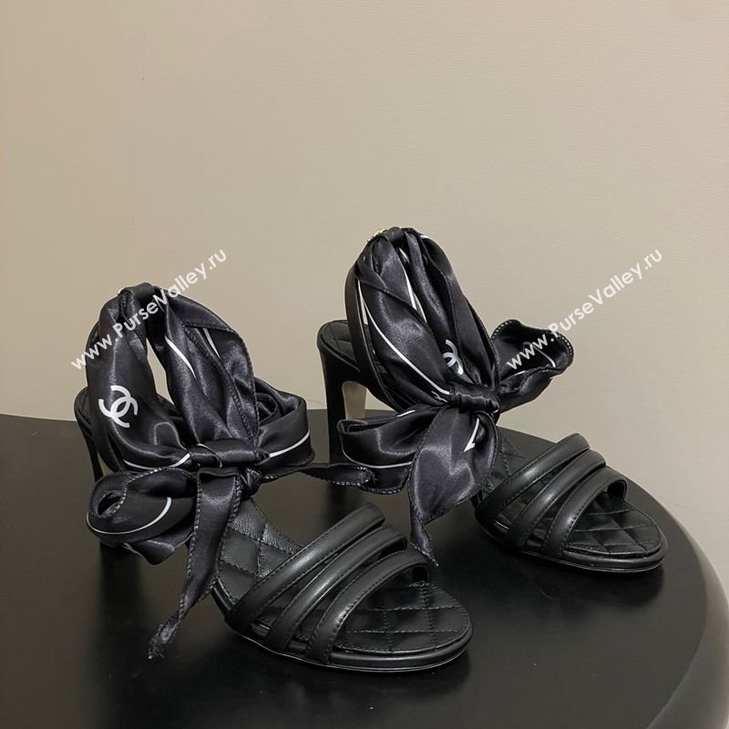 Chanel Lambskin Leather Silk Heel Sandals Black 2025 CH122304 (KL-251223123)
