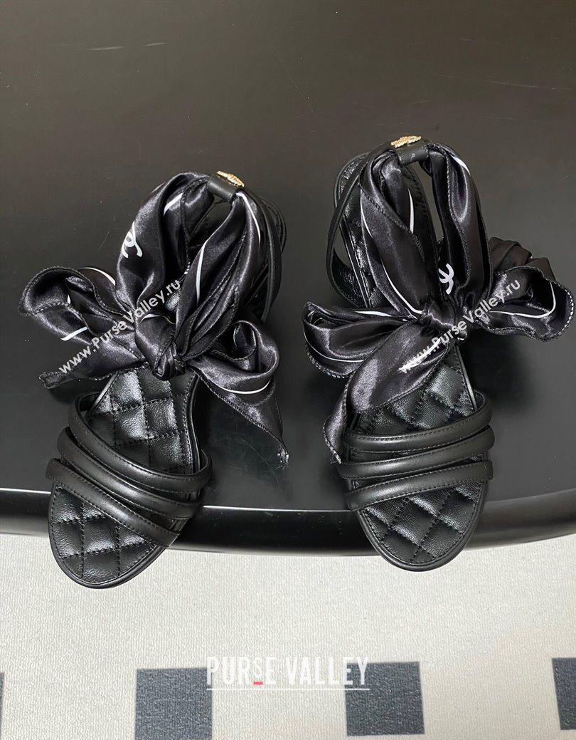 Chanel Lambskin Leather Silk Heel Sandals Black 2025 CH122304 (KL-251223123)