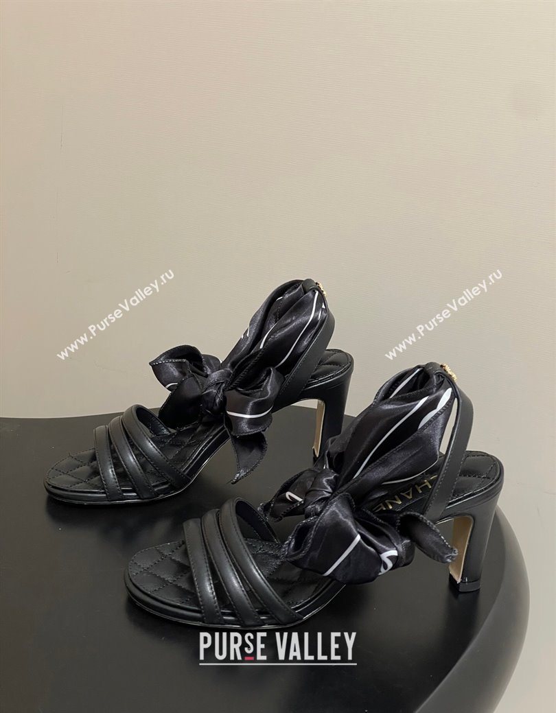 Chanel Lambskin Leather Silk Heel Sandals Black 2025 CH122304 (KL-251223123)