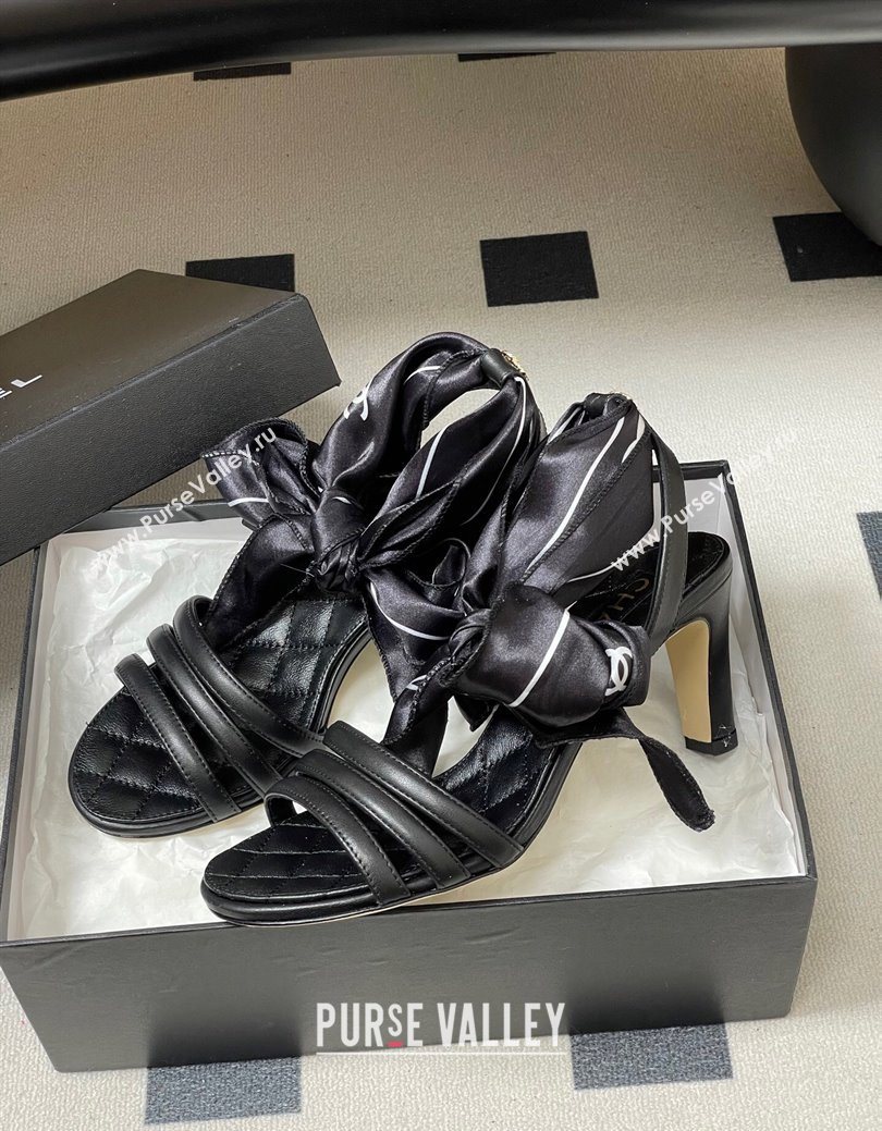 Chanel Lambskin Leather Silk Heel Sandals Black 2025 CH122304 (KL-251223123)