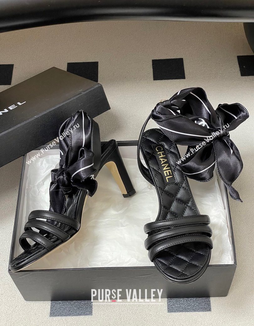 Chanel Lambskin Leather Silk Heel Sandals Black 2025 CH122304 (KL-251223123)
