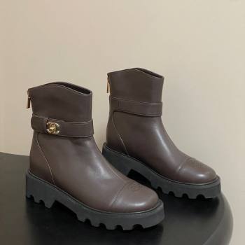 Chanel Calfskin Leather Platform Ankle Boots with Logo Strap Brown 2025 CH122304 (MD-251223017)