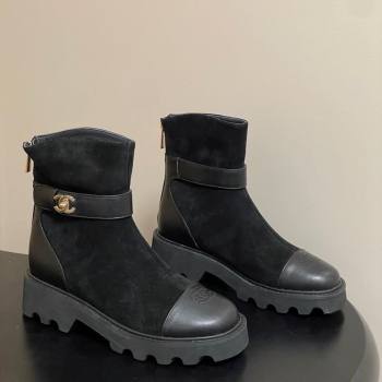 Chanel Suede Platform Ankle Boots with Logo Strap Black 2025 CH122304 (MD-251223018)
