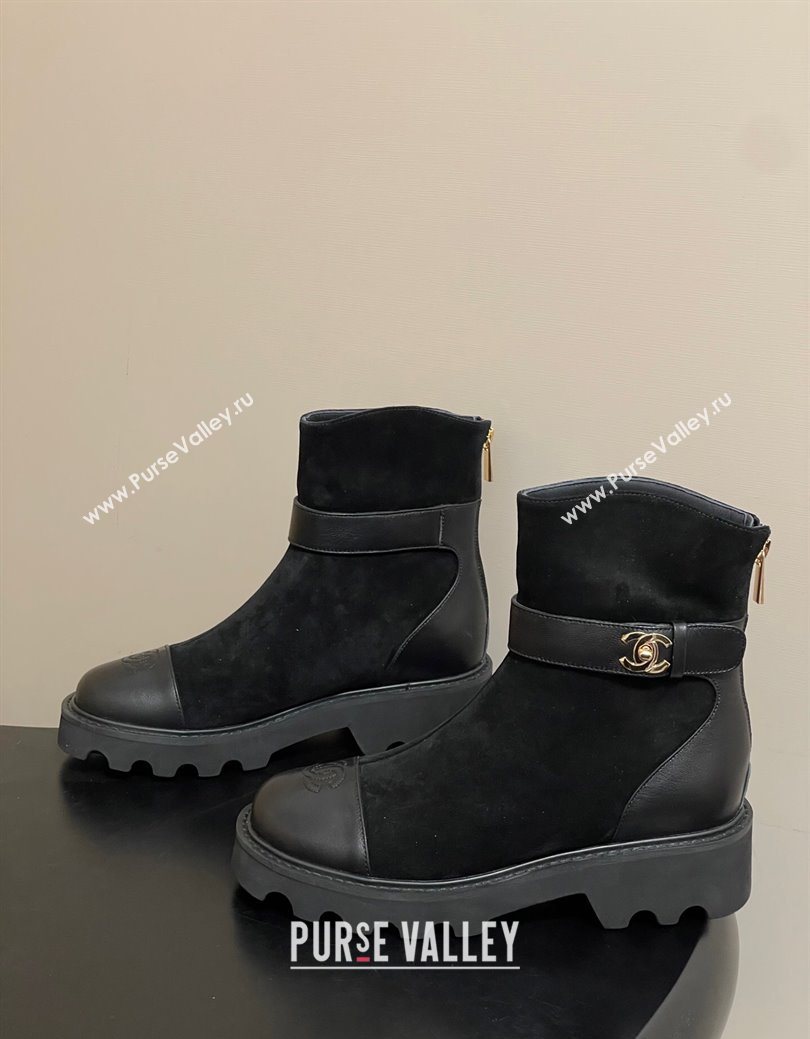 Chanel Suede Platform Ankle Boots with Logo Strap Black 2025 CH122304 (MD-251223018)