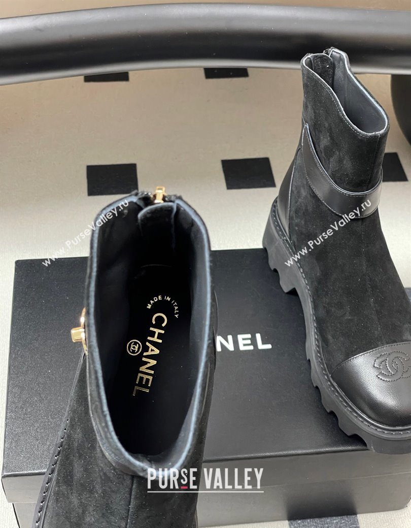 Chanel Suede Platform Ankle Boots with Logo Strap Black 2025 CH122304 (MD-251223018)