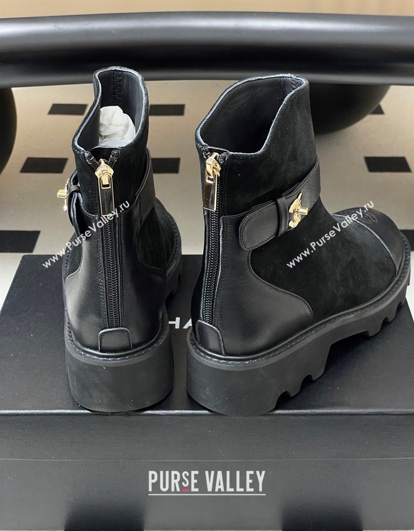 Chanel Suede Platform Ankle Boots with Logo Strap Black 2025 CH122304 (MD-251223018)