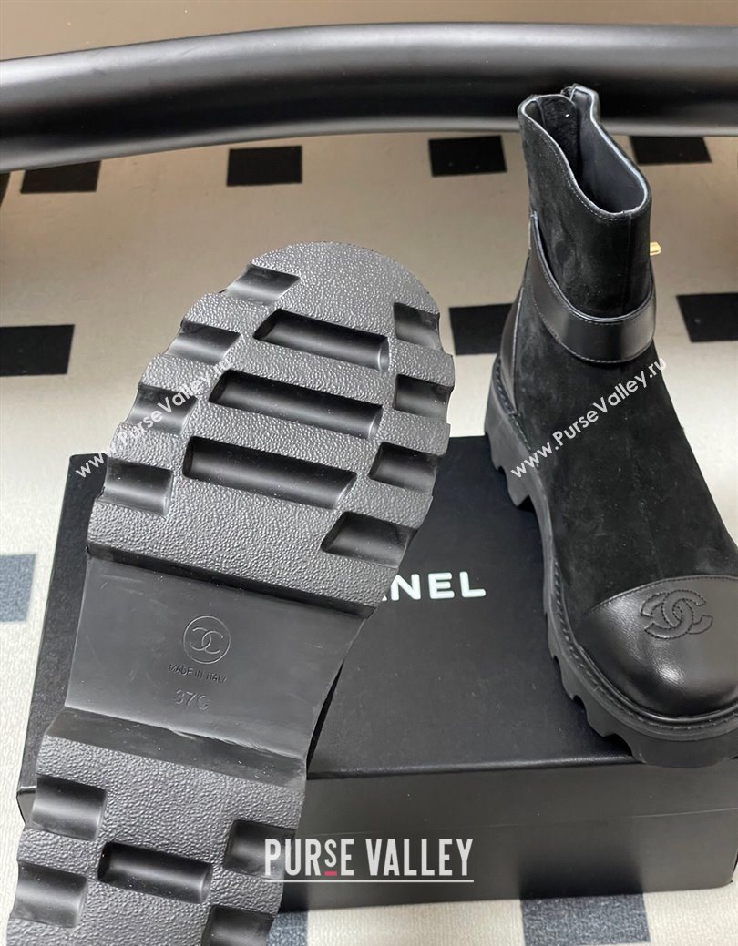 Chanel Suede Platform Ankle Boots with Logo Strap Black 2025 CH122304 (MD-251223018)