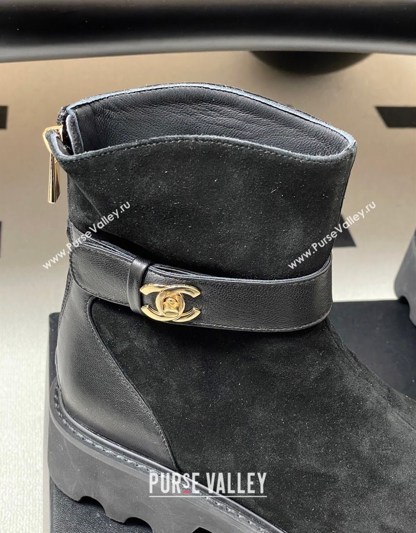 Chanel Suede Platform Ankle Boots with Logo Strap Black 2025 CH122304 (MD-251223018)