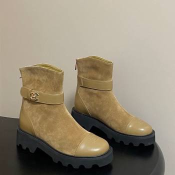 Chanel Suede Platform Ankle Boots with Logo Strap Beige 2025 CH122304 (MD-251223019)