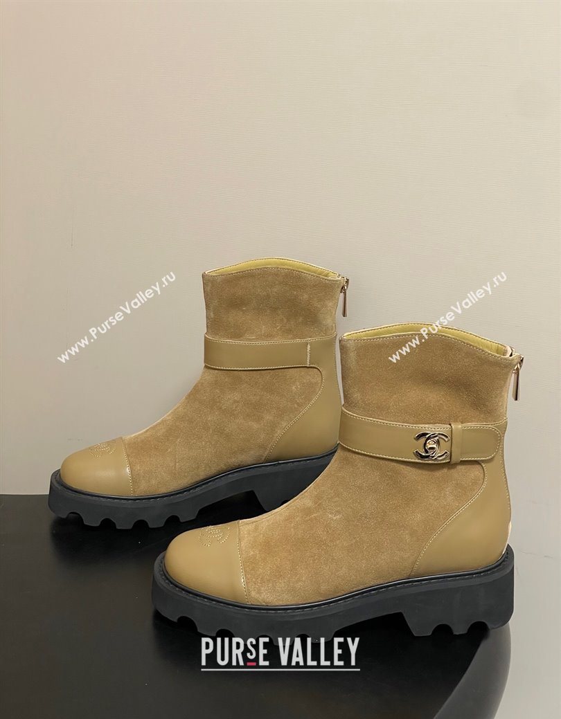 Chanel Suede Platform Ankle Boots with Logo Strap Beige 2025 CH122304 (MD-251223019)