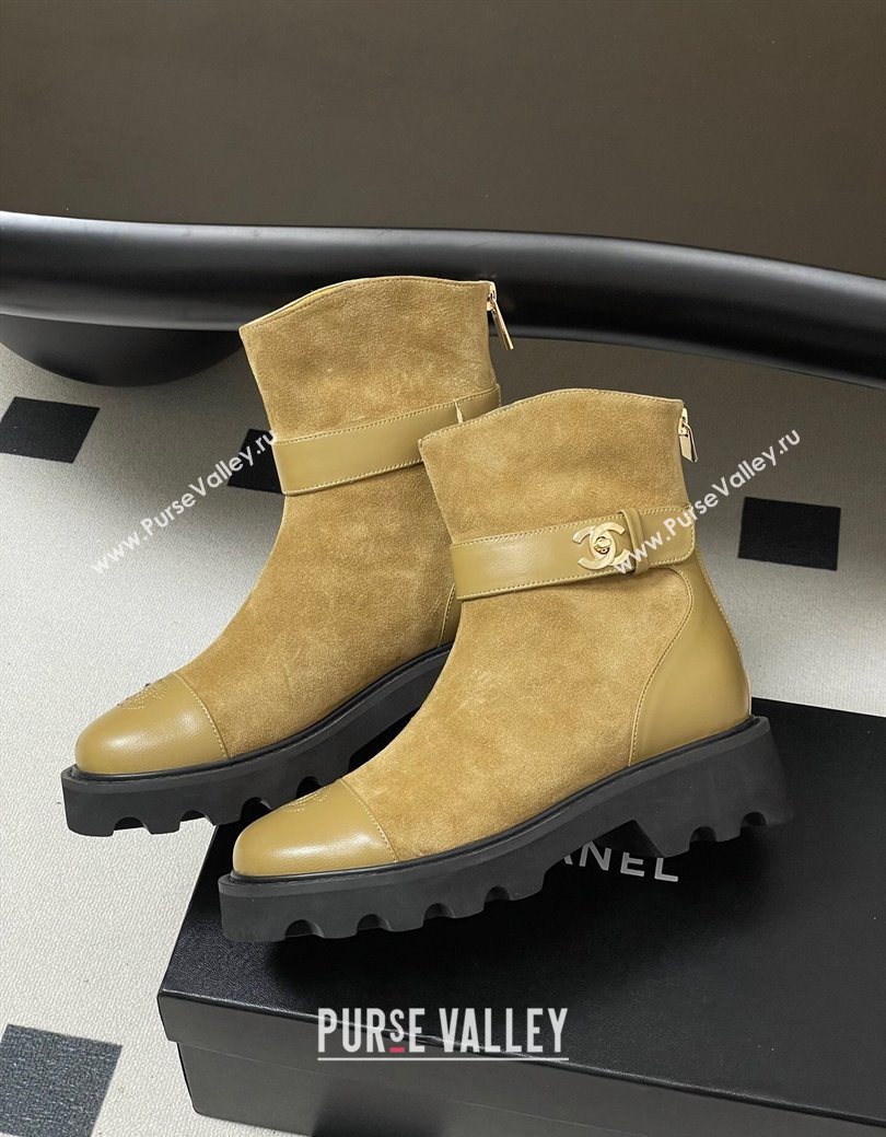 Chanel Suede Platform Ankle Boots with Logo Strap Beige 2025 CH122304 (MD-251223019)