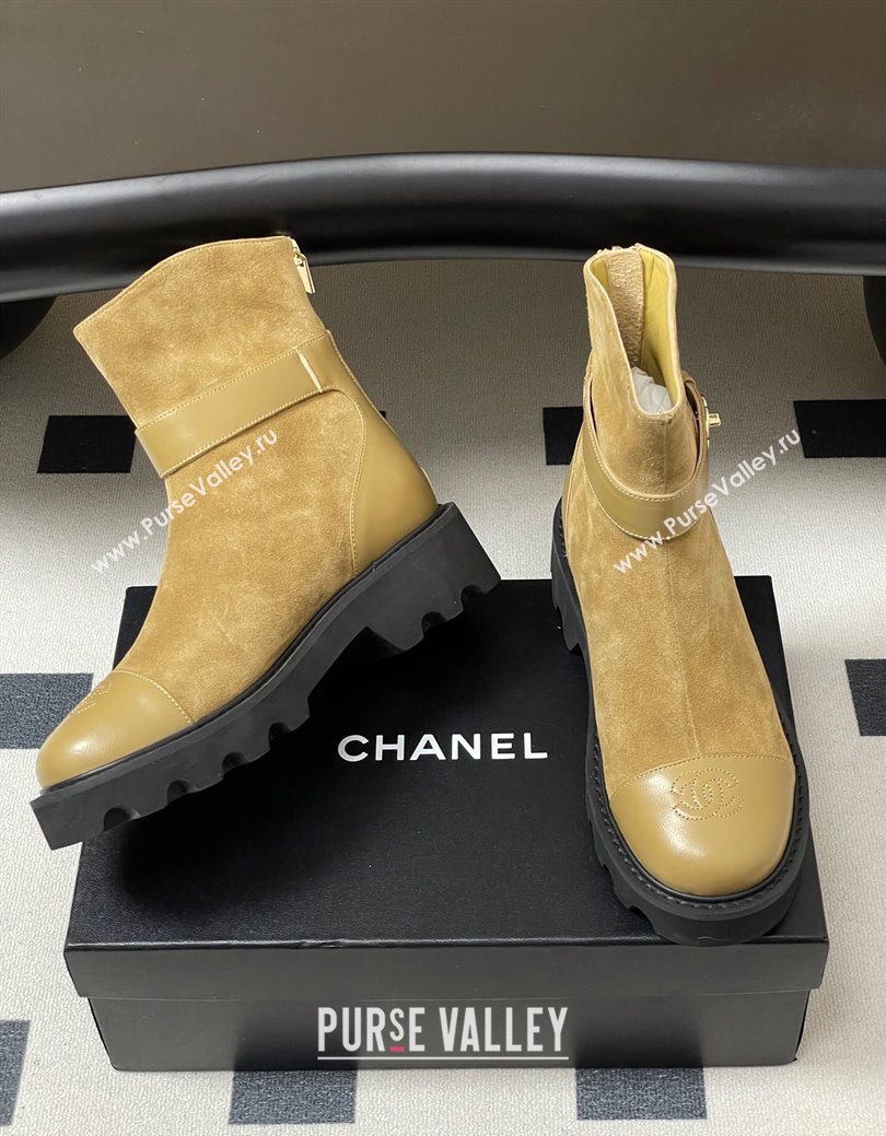 Chanel Suede Platform Ankle Boots with Logo Strap Beige 2025 CH122304 (MD-251223019)