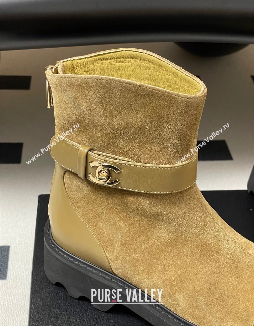 Chanel Suede Platform Ankle Boots with Logo Strap Beige 2025 CH122304 (MD-251223019)