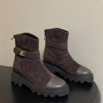 Chanel Suede Platform Ankle Boots with Logo Strap Brown 2025 CH122304 (MD-251223020)