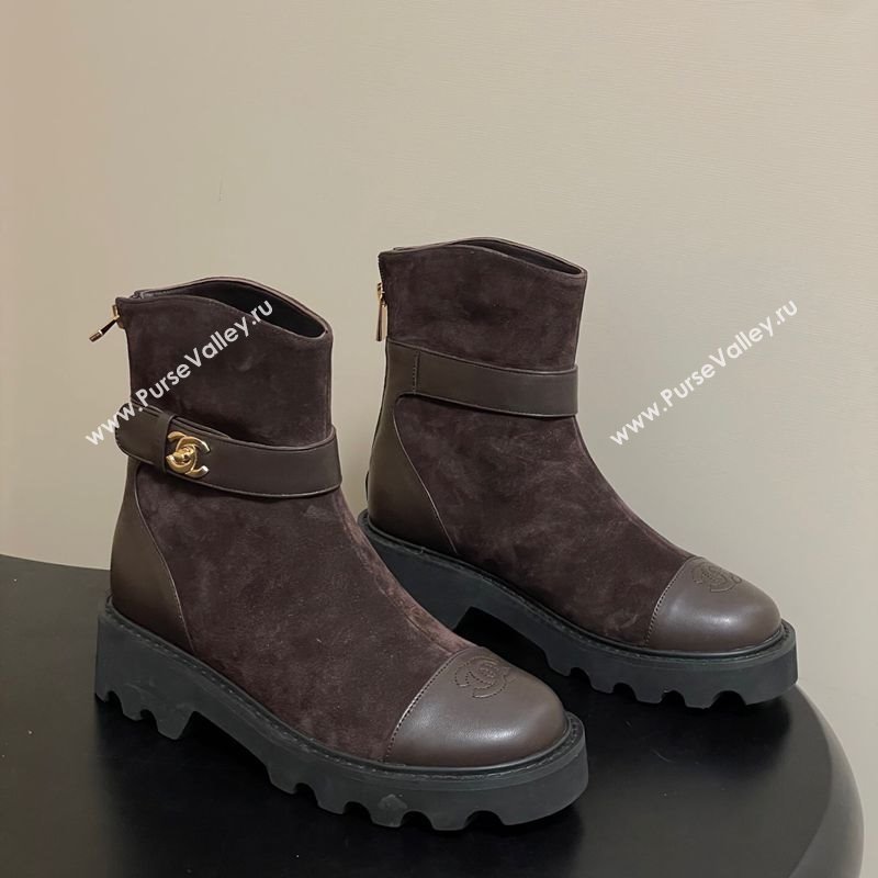 Chanel Suede Platform Ankle Boots with Logo Strap Brown 2025 CH122304 (MD-251223020)