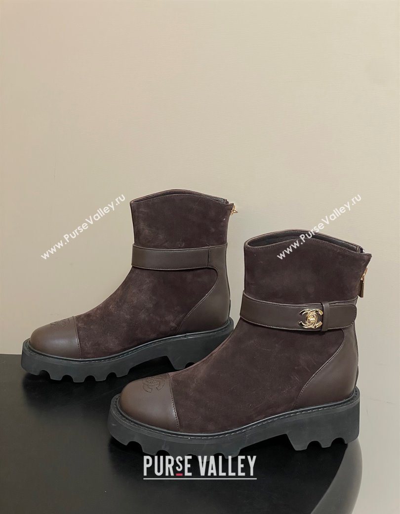 Chanel Suede Platform Ankle Boots with Logo Strap Brown 2025 CH122304 (MD-251223020)