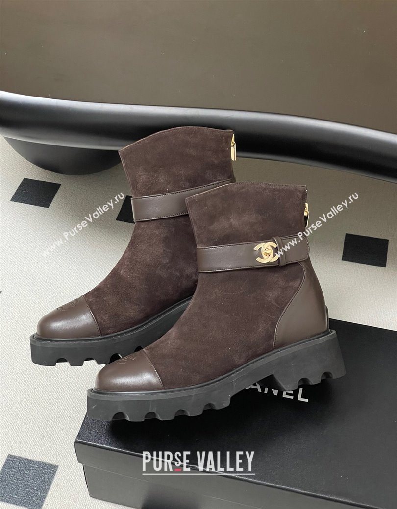 Chanel Suede Platform Ankle Boots with Logo Strap Brown 2025 CH122304 (MD-251223020)