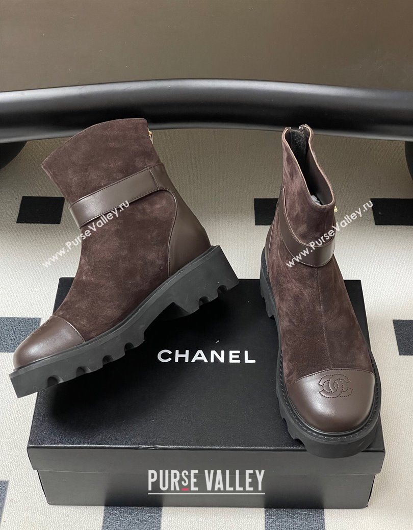 Chanel Suede Platform Ankle Boots with Logo Strap Brown 2025 CH122304 (MD-251223020)