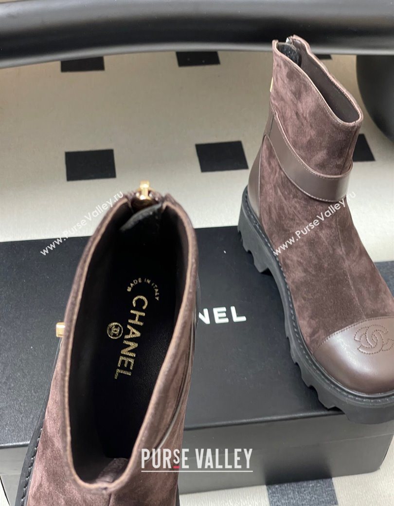 Chanel Suede Platform Ankle Boots with Logo Strap Brown 2025 CH122304 (MD-251223020)