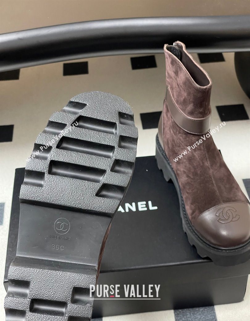 Chanel Suede Platform Ankle Boots with Logo Strap Brown 2025 CH122304 (MD-251223020)