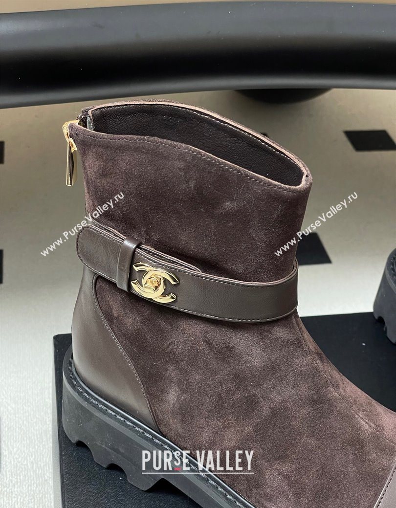Chanel Suede Platform Ankle Boots with Logo Strap Brown 2025 CH122304 (MD-251223020)