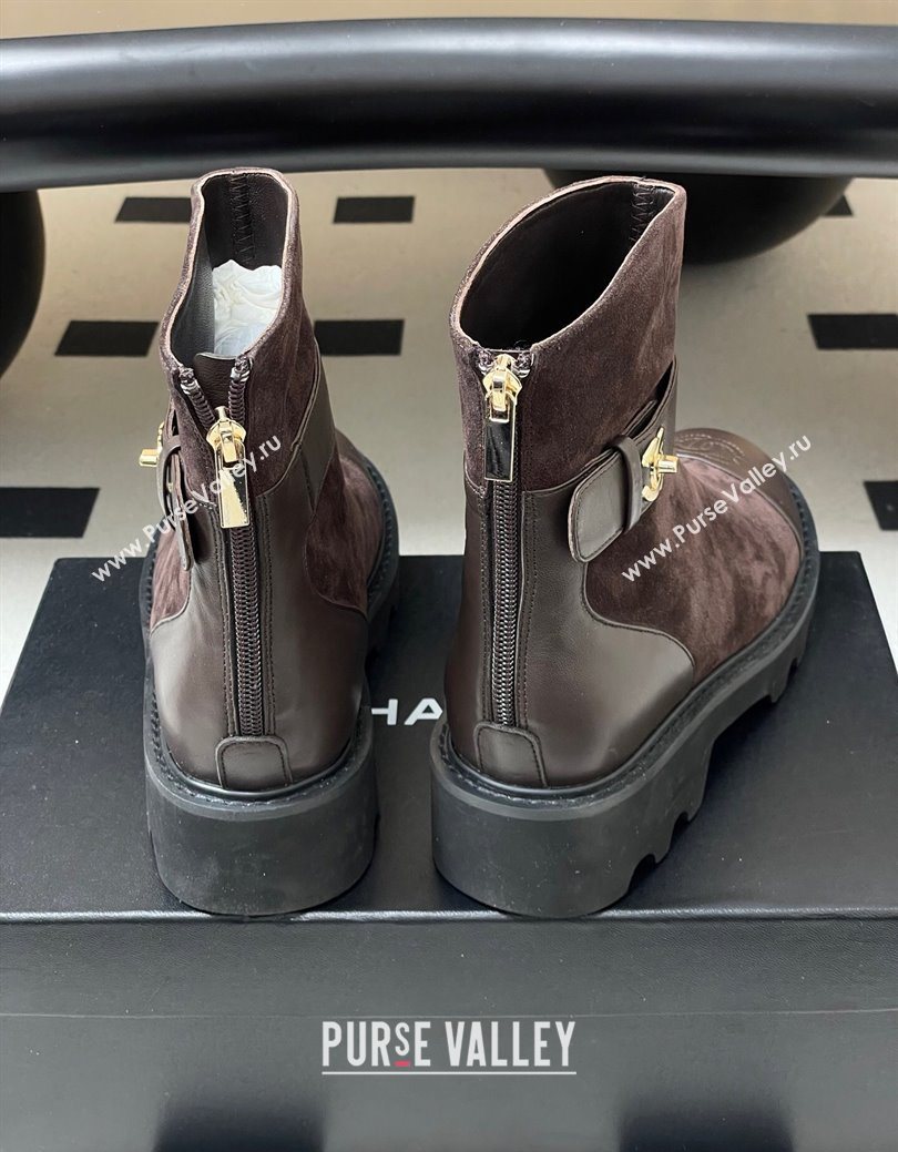 Chanel Suede Platform Ankle Boots with Logo Strap Brown 2025 CH122304 (MD-251223020)