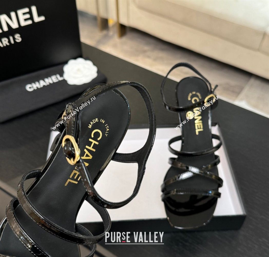 Chanel Patent Leather Heel Sandals 9cm Black 2025 G46901 (MD-251223129)