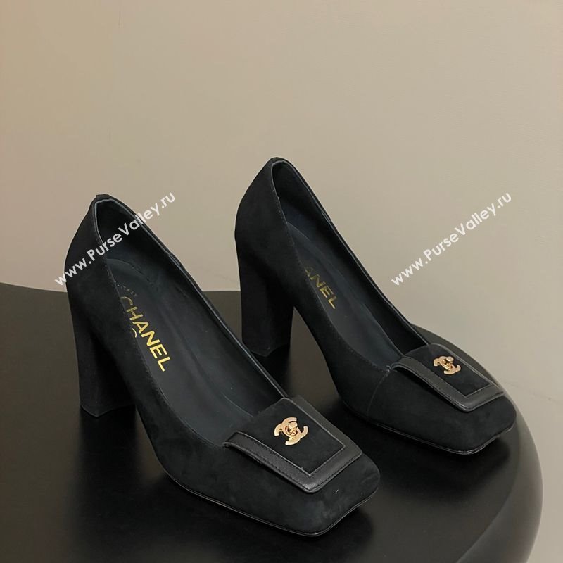 Chanel Suede Pumps 9cm with Foldover Black 2025 CH122303 (SS-251223109)