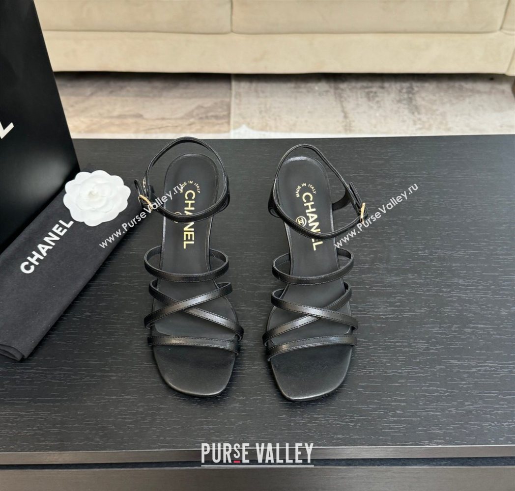 Chanel Calfskin Leather Heel Sandals 9cm Black 2025 G46901 (MD-251223131)