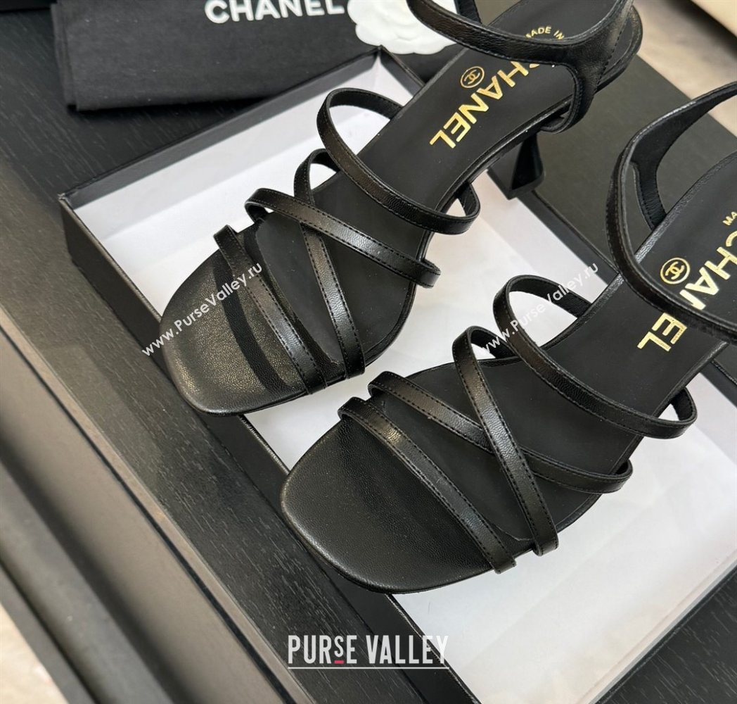 Chanel Calfskin Leather Heel Sandals 9cm Black 2025 G46901 (MD-251223131)