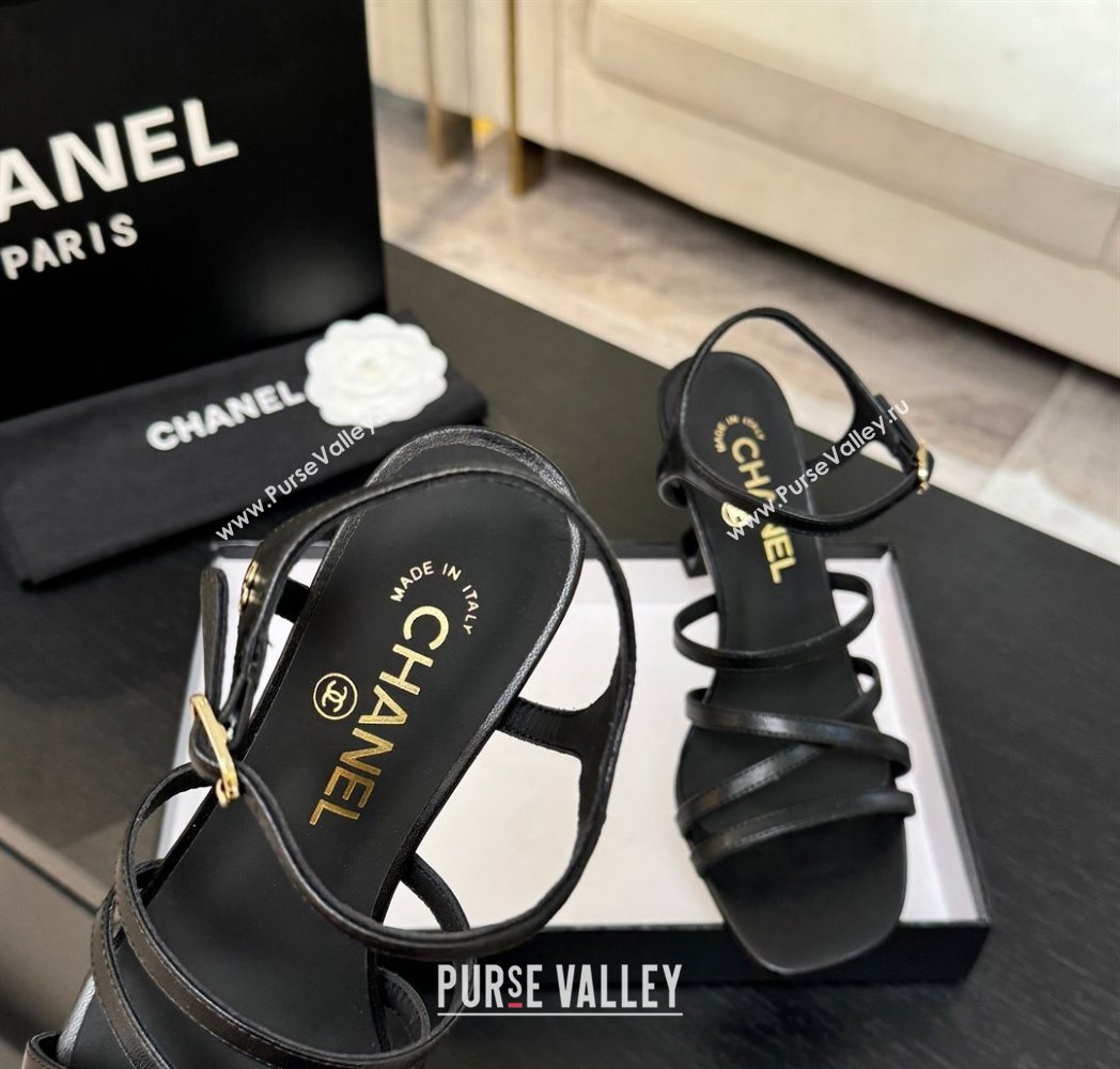 Chanel Calfskin Leather Heel Sandals 9cm Black 2025 G46901 (MD-251223131)