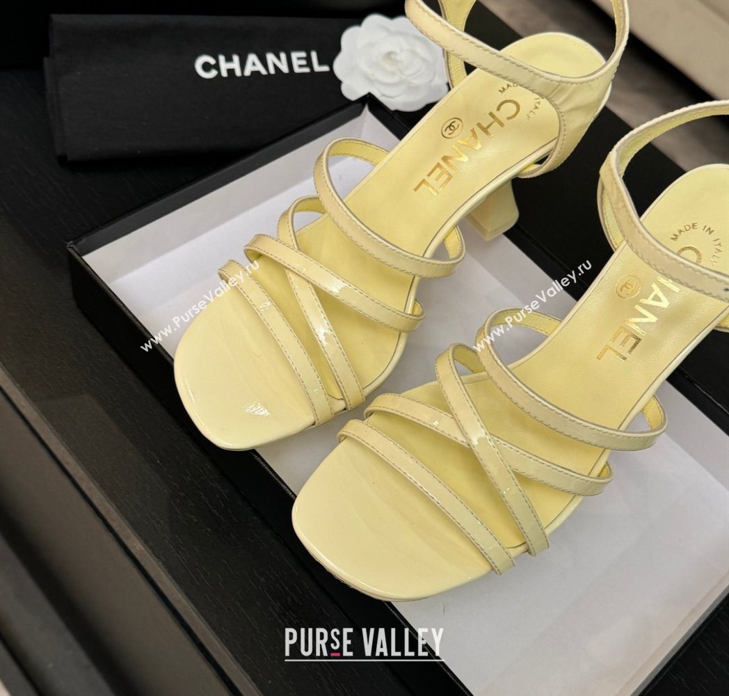 Chanel Patent Calfskin Leather Heel Sandals 9cm Yellow 2025 G46901 (MD-251223132)