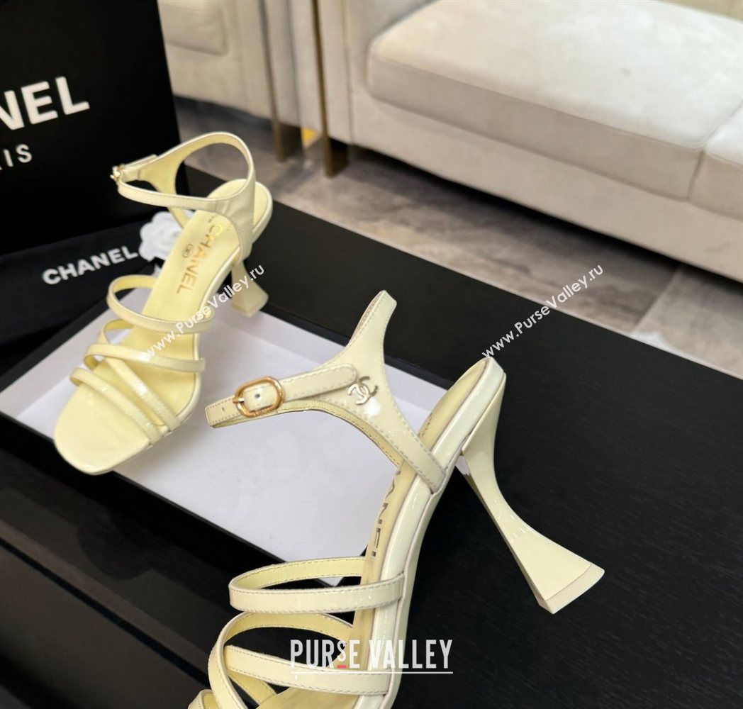 Chanel Patent Calfskin Leather Heel Sandals 9cm Yellow 2025 G46901 (MD-251223132)