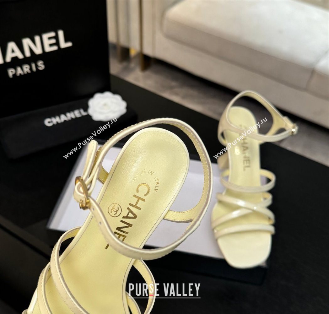 Chanel Patent Calfskin Leather Heel Sandals 9cm Yellow 2025 G46901 (MD-251223132)