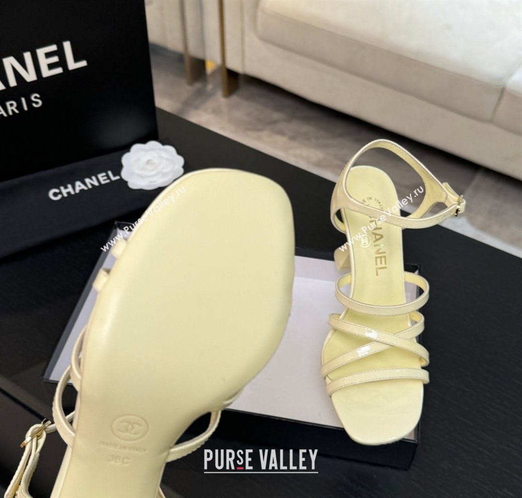 Chanel Patent Calfskin Leather Heel Sandals 9cm Yellow 2025 G46901 (MD-251223132)