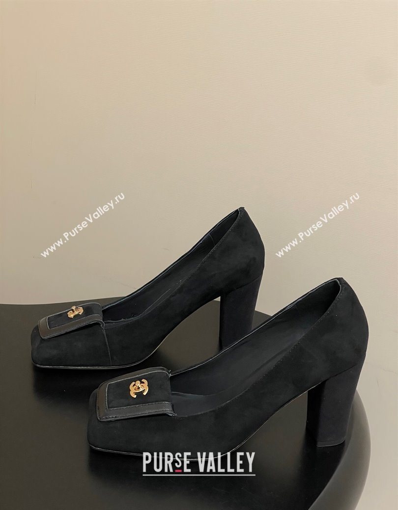 Chanel Suede Pumps 9cm with Foldover Black 2025 CH122303 (SS-251223109)