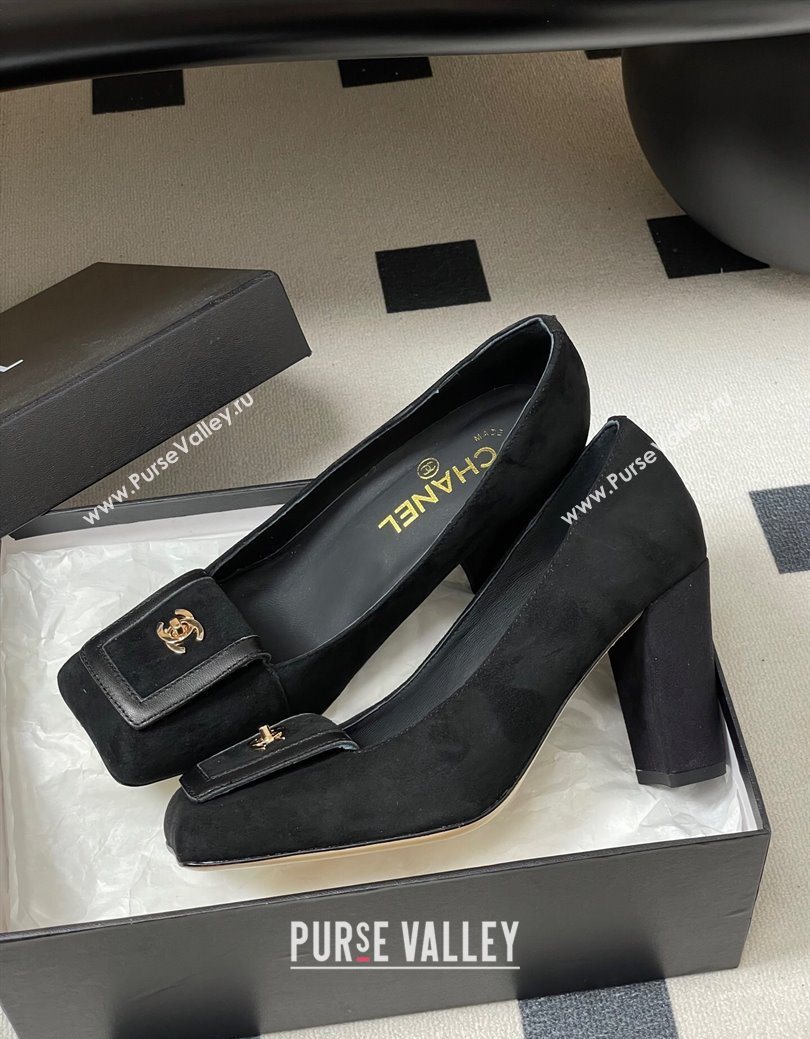 Chanel Suede Pumps 9cm with Foldover Black 2025 CH122303 (SS-251223109)