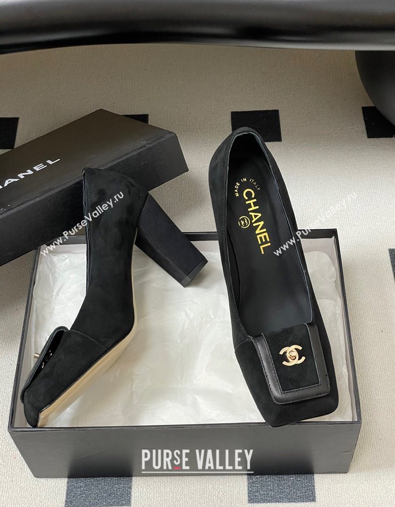 Chanel Suede Pumps 9cm with Foldover Black 2025 CH122303 (SS-251223109)