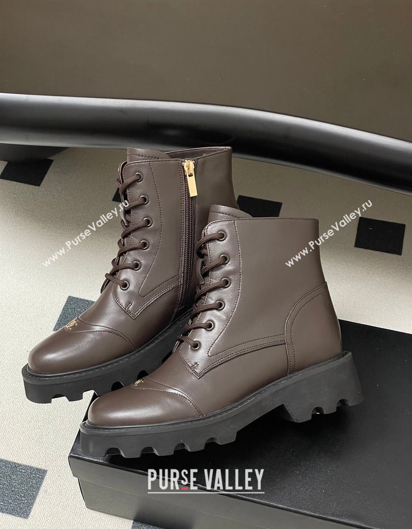 Chanel Calfskin Leather Laced-up Ankle Boots Brown 2025 CH110404 (MD-251223031)